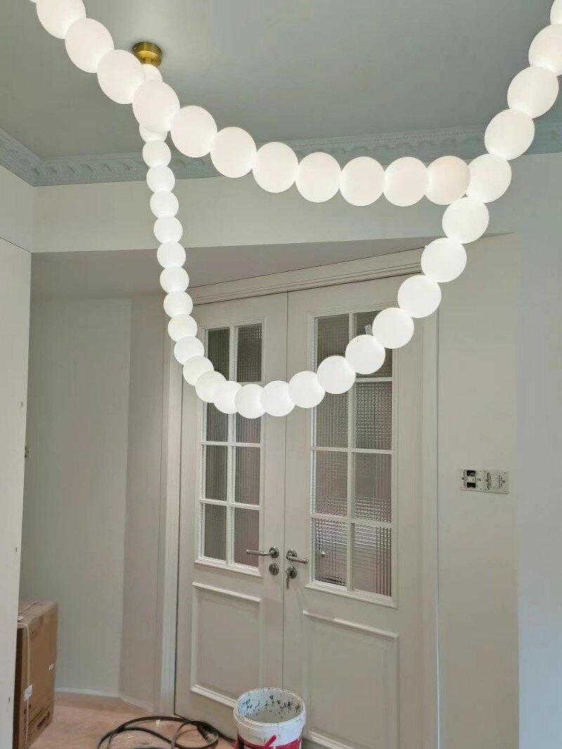 Modern Creative Pearl Necklace Chandelier - 12 Pearls/L78.7"With Metal DividerWarm LightBlushlighting