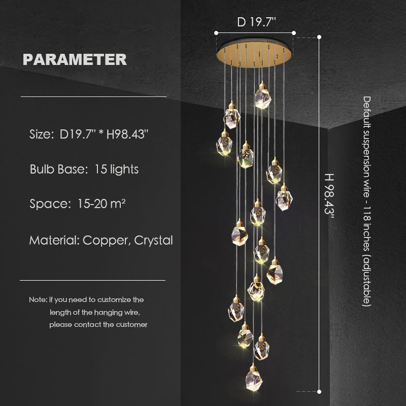 Modern Crystal Chandelier Foyer Living Room Droplight Hall Decoration Lights-Chandeliers-Merlin Lamps-15 Lights / D19.7"*H98.43"-Warm Light-merlinlamps