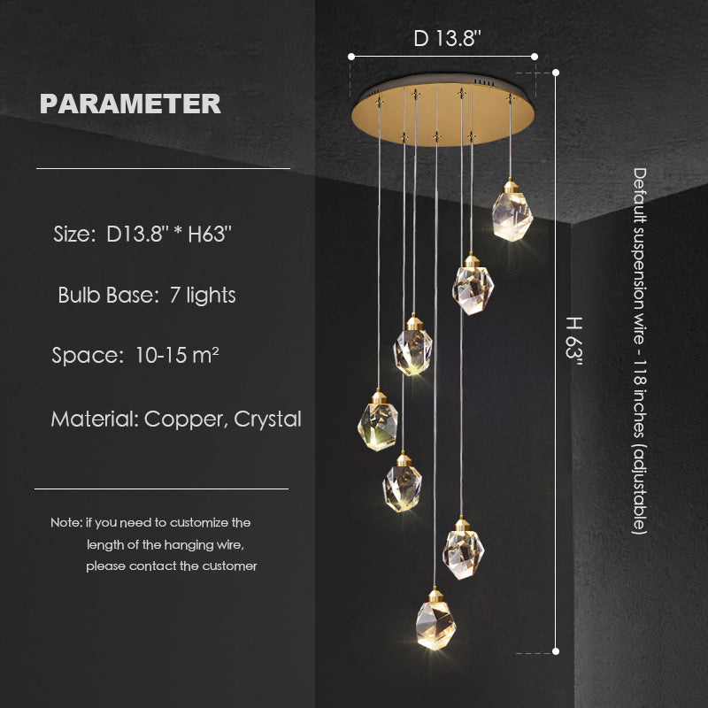 Modern Crystal Chandelier Foyer Living Room Droplight Hall Decoration Lights-Chandeliers-Merlin Lamps-7 Lights / D13.8"*H63"-Warm Light-merlinlamps