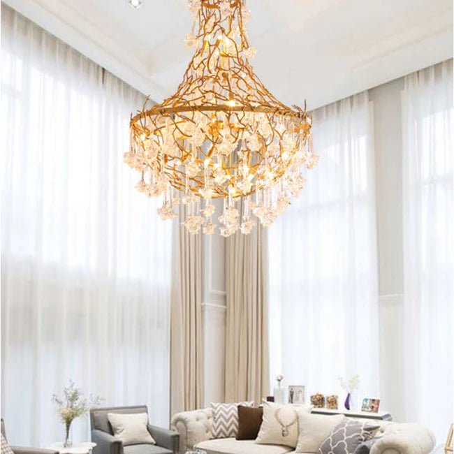 Modern Crystal Drop Brass Branch Chandelier-Blushlighting-Blushlighting