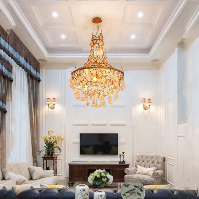 Modern Crystal Drop Brass Branch Chandelier-Blushlighting-Blushlighting