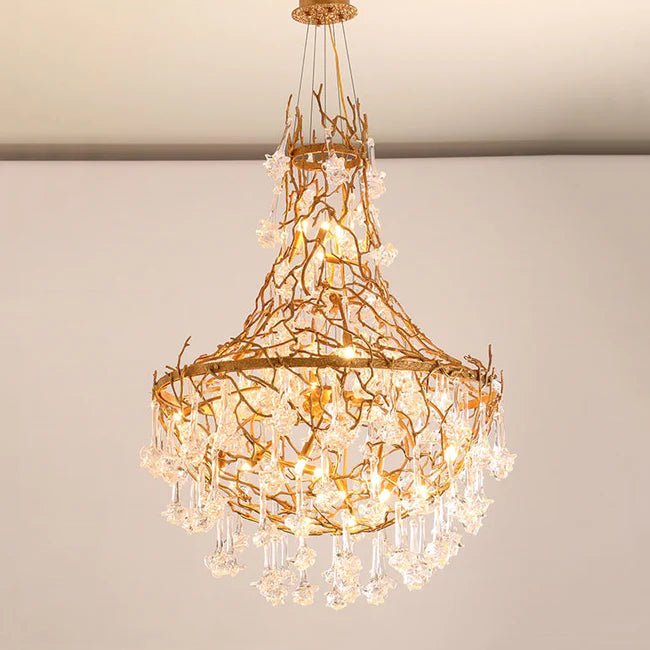 Modern Crystal Drop Brass Branch Chandelier-Blushlighting-Blushlighting