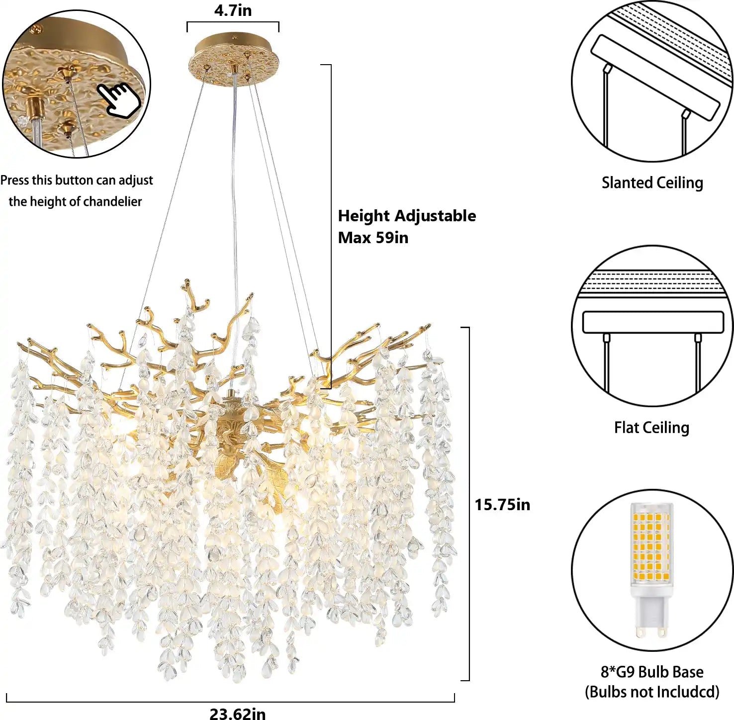 Modern Crystal Tree Branch Chandelier for Living Room 24 Inch - GoldBlushlighting