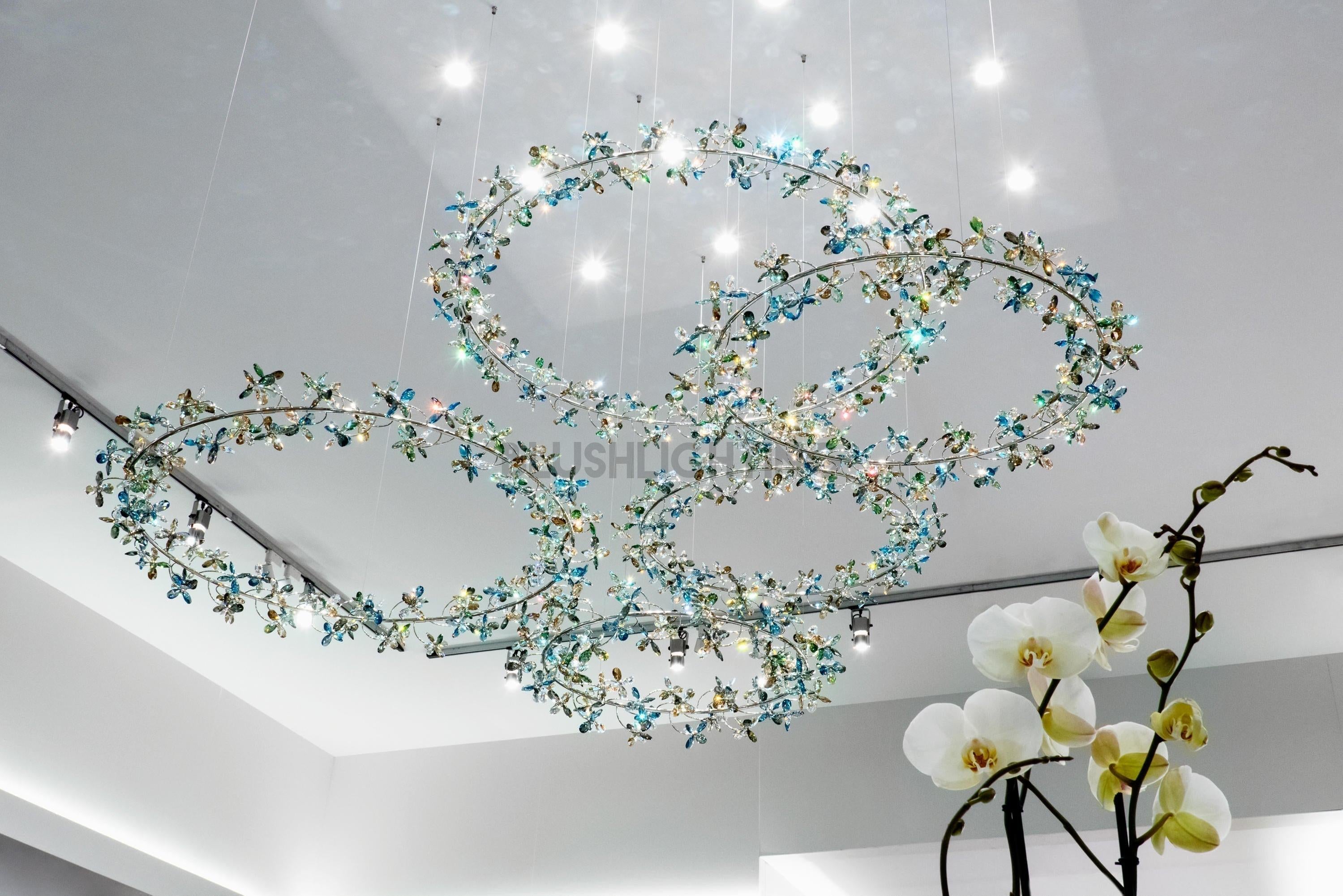 Modern Design Crystal Chandelier with Floral Crown Shape - 1 Ring/D31.5"*H118.1"Without CanopyWarm LightBlushlighting