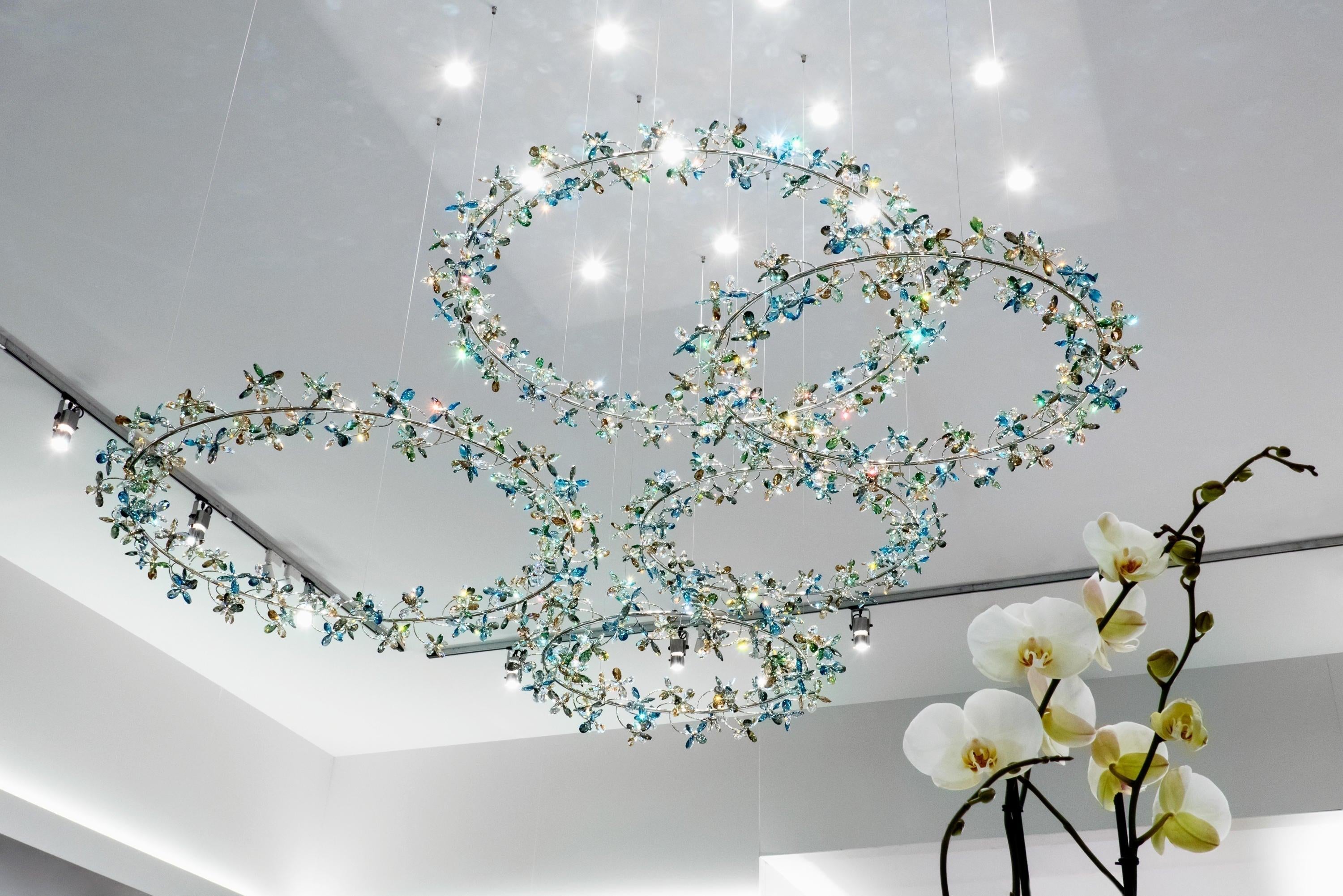 Modern Design Crystal Chandelier with Floral Crown Shape - 1 Ring/D31.5"*H118.1"Without CanopyWarm LightBlushlighting