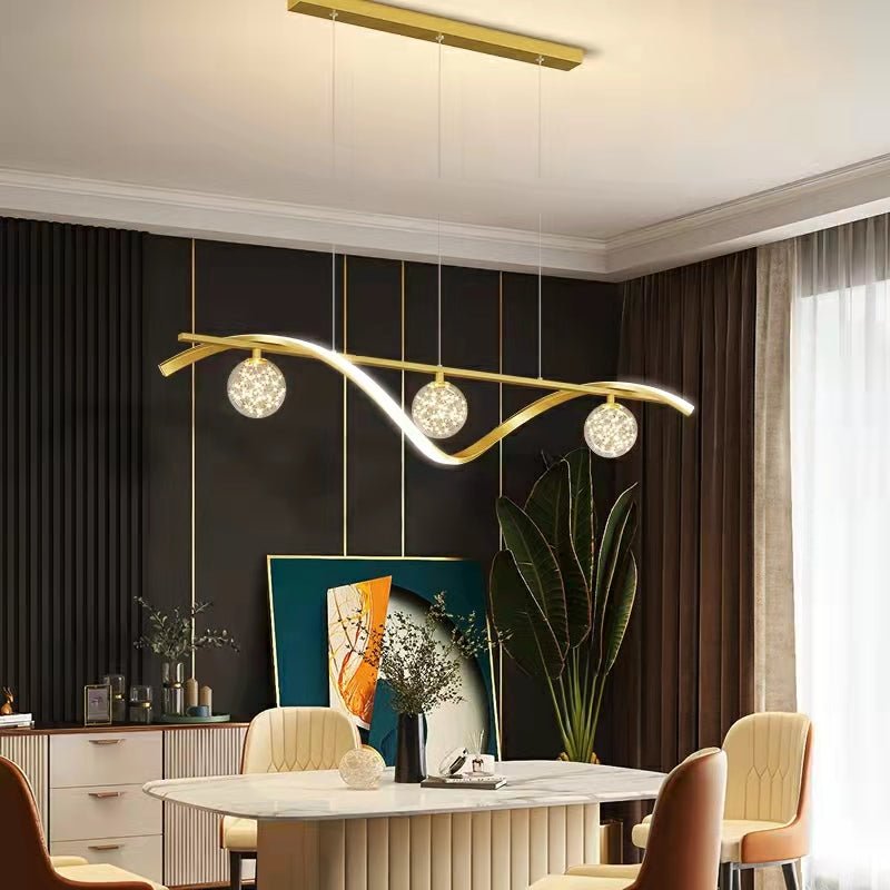 Modern Dining Room Chandelier Concise Style Glass Ball Starlight Ceiling Lamp Luxury Bar Counter Light - L39.4"*H118.1"/2.1 kgGoldWarm LightBlushlighting
