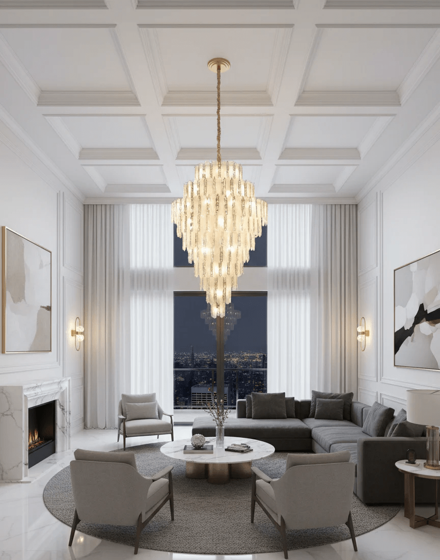 Modern Feather Crystal Chandelier in Chrome/Gold Finish for High/Low-ceiling - D39.4"*H59.1"(D100cm*H150cm)GoldBlushlighting