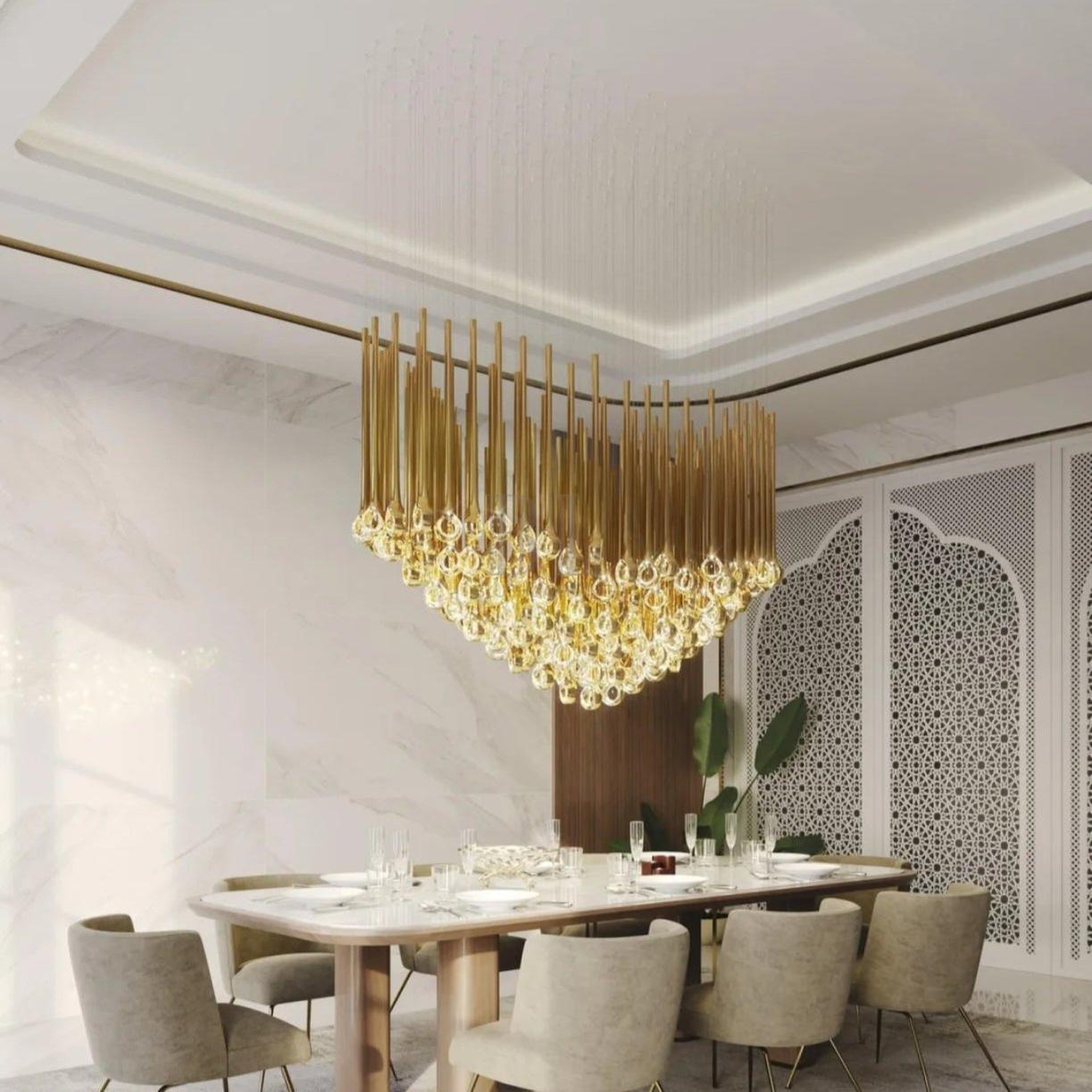 Modern Floating Long Gold Pendant Celing Chandelier for Living Room/High - ceiling - Without Canopy/D39.37"*H106.3"(D100cm*H270cm)Blushlighting