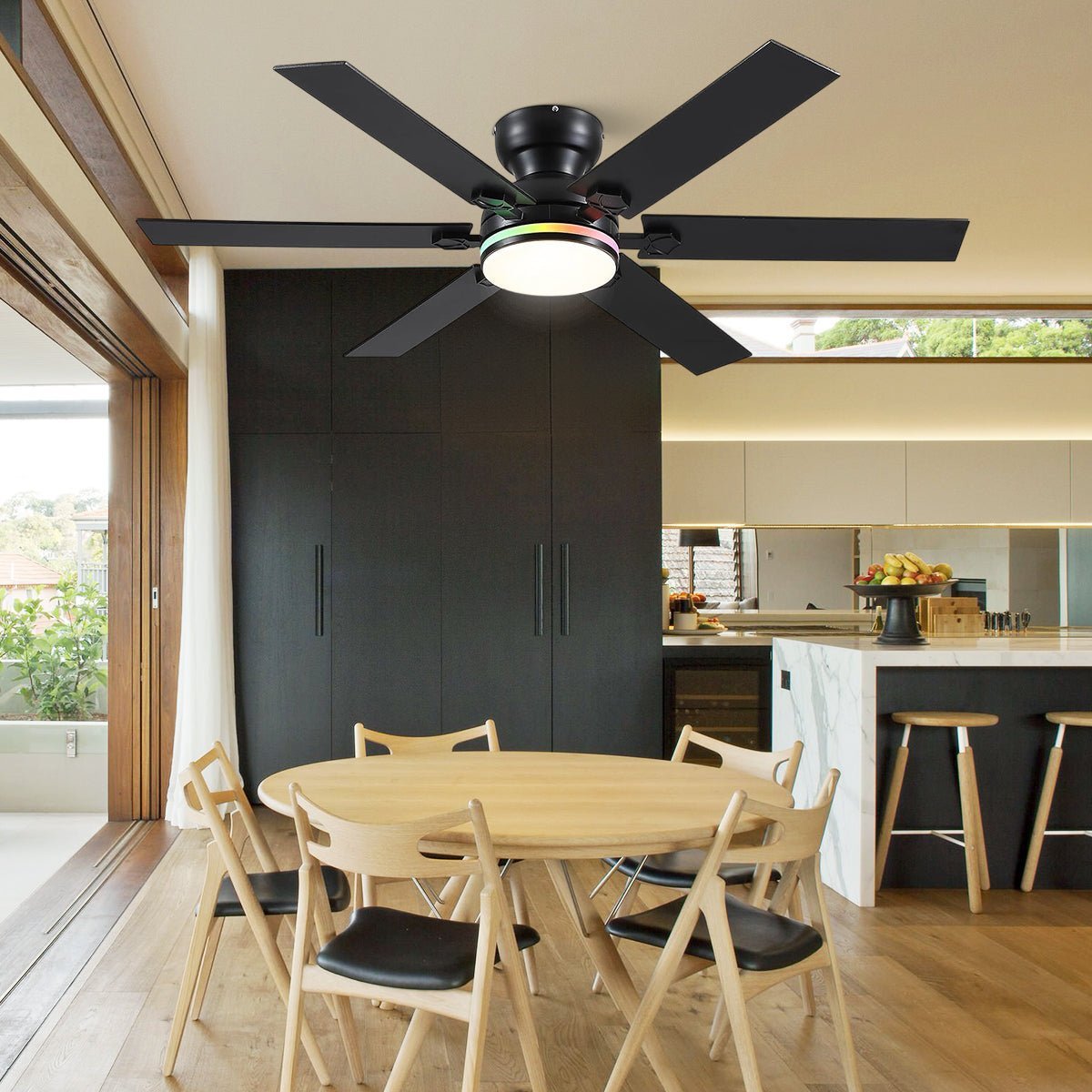 Modern Flush Mount Fans Light Ceiling Fans with Lights Black Low Profile Ceiling Fans 52“ - RGB Black 52"Blushlighting