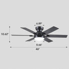 Modern Flush Mount Fans Light Ceiling Fans with Lights Black Low Profile Ceiling Fans 52“ - Black 46"Blushlighting
