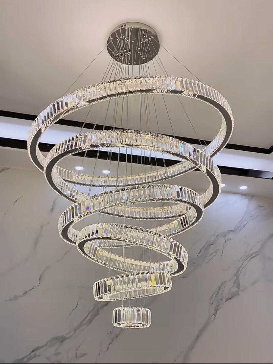 Modern Front Entryway Chandelier 3/4/5/6/7 Rings Crystal Gold/ Chrome Finish Ceiling Lamp-Chandeliers-Blushlighting-5 Rings: Dia(39.4"+31.5"+23.6"+15.7"+7.9")/45kg/46.2kg-Chrome-Warm Light-Blushlighting