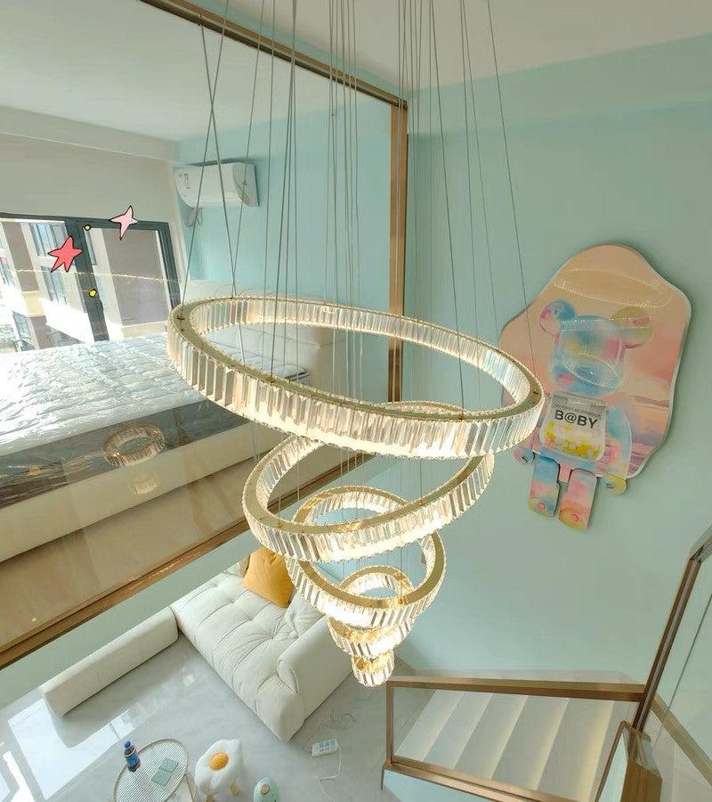 Modern Front Entryway Chandelier 3/4/5/6/7 Rings Crystal Gold/ Chrome Finish Ceiling Lamp-Chandeliers-Blushlighting-Blushlighting