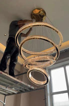 Modern Front Entryway Chandelier 3/4/5/6/7 Rings Crystal Gold/ Chrome Finish Ceiling Lamp - 4 Rings: Dia(39.4"+31.5"+23.6"+15.7")GoldWarm LightBlushlighting