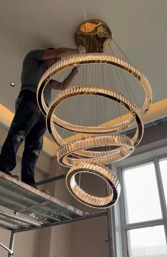 Modern Front Entryway Chandelier 3/4/5/6/7 Rings Crystal Gold/ Chrome Finish Ceiling Lamp - 4 Rings: Dia(39.4"+31.5"+23.6"+15.7")GoldWarm LightBlushlighting