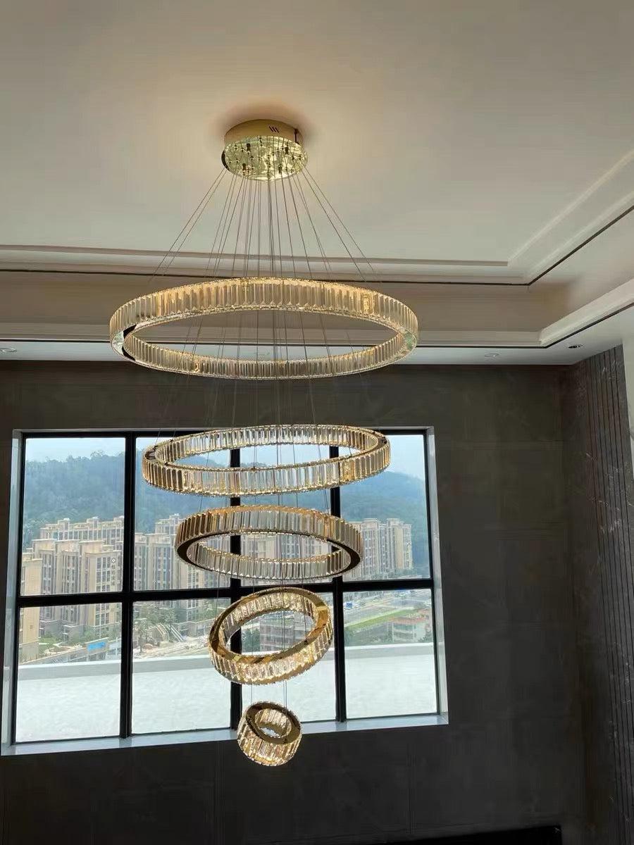 Modern Front Entryway Chandelier 3/4/5/6/7 Rings Crystal Gold/ Chrome Finish Ceiling Lamp - 5 Rings: Dia(39.4"+31.5"+23.6"+15.7"+7.9")/45kg/46.2kgChromeWhite LightBlushlighting