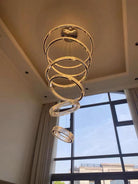 Modern Front Entryway Chandelier 3/4/5/6/7 Rings Crystal Gold/ Chrome Finish Ceiling Lamp - 6 Rings: Dia(47.2"+39.4"+31.5"+23.6"+15.7"+7.9")/63kgGoldWarm LightBlushlighting