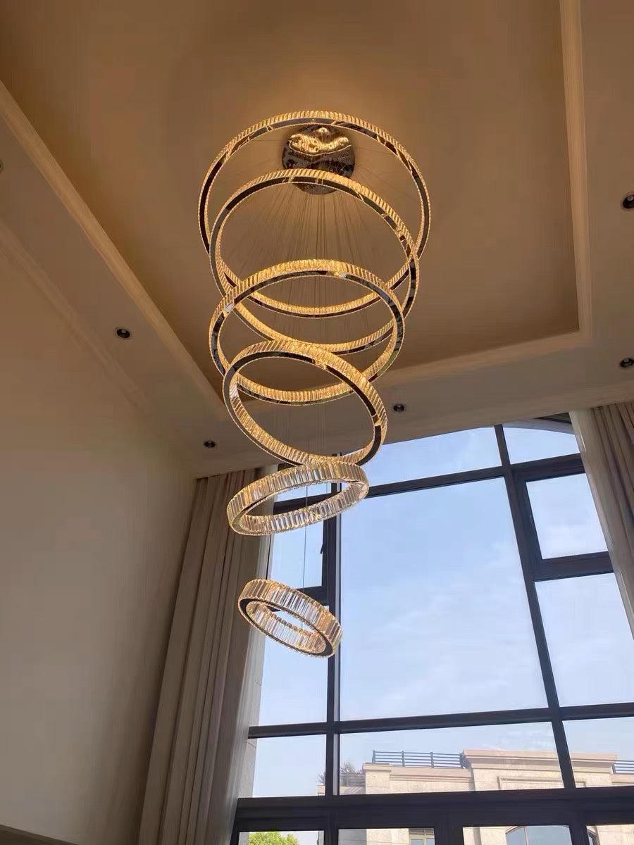 Modern Front Entryway Chandelier 3/4/5/6/7 Rings Crystal Gold/ Chrome Finish Ceiling Lamp - 6 Rings: Dia(47.2"+39.4"+31.5"+23.6"+15.7"+7.9")/63kgGoldWarm LightBlushlighting