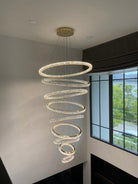 Modern Front Entryway Chandelier 3/4/5/6/7 Rings Crystal Gold/ Chrome Finish Ceiling Lamp - 6 Rings: Dia(47.2"+39.4"+31.5"+23.6"+15.7"+7.9")/63kgGoldWarm LightBlushlighting