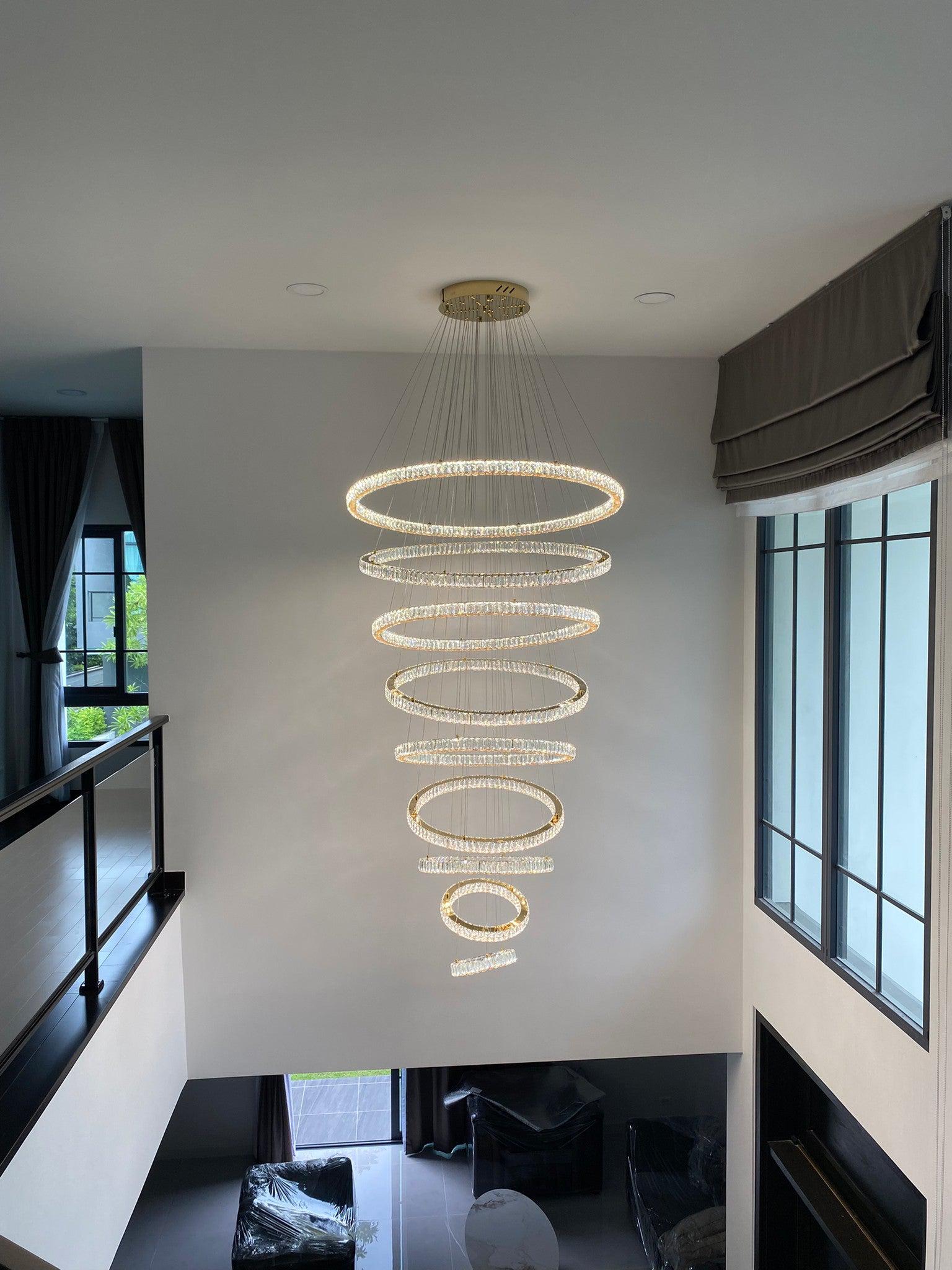 Modern Front Entryway Chandelier 3/4/5/6/7 Rings Crystal Gold/ Chrome Finish Ceiling Lamp - 6 Rings: Dia(47.2"+39.4"+31.5"+23.6"+15.7"+7.9")/63kgGoldWarm LightBlushlighting