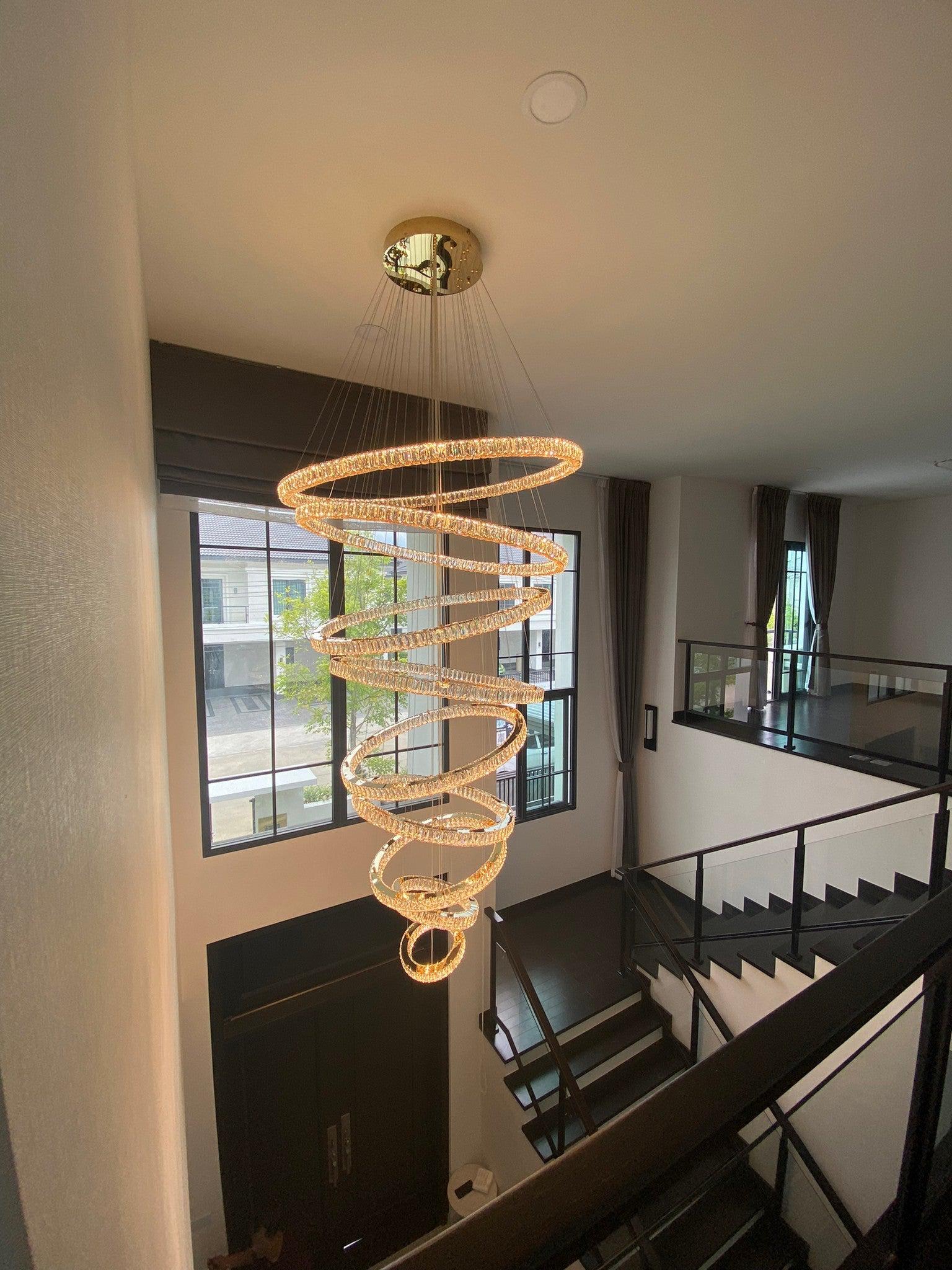 Modern Front Entryway Chandelier 3/4/5/6/7 Rings Crystal Gold/ Chrome Finish Ceiling Lamp - 6 Rings: Dia(47.2"+39.4"+31.5"+23.6"+15.7"+7.9")/63kgGoldWarm LightBlushlighting