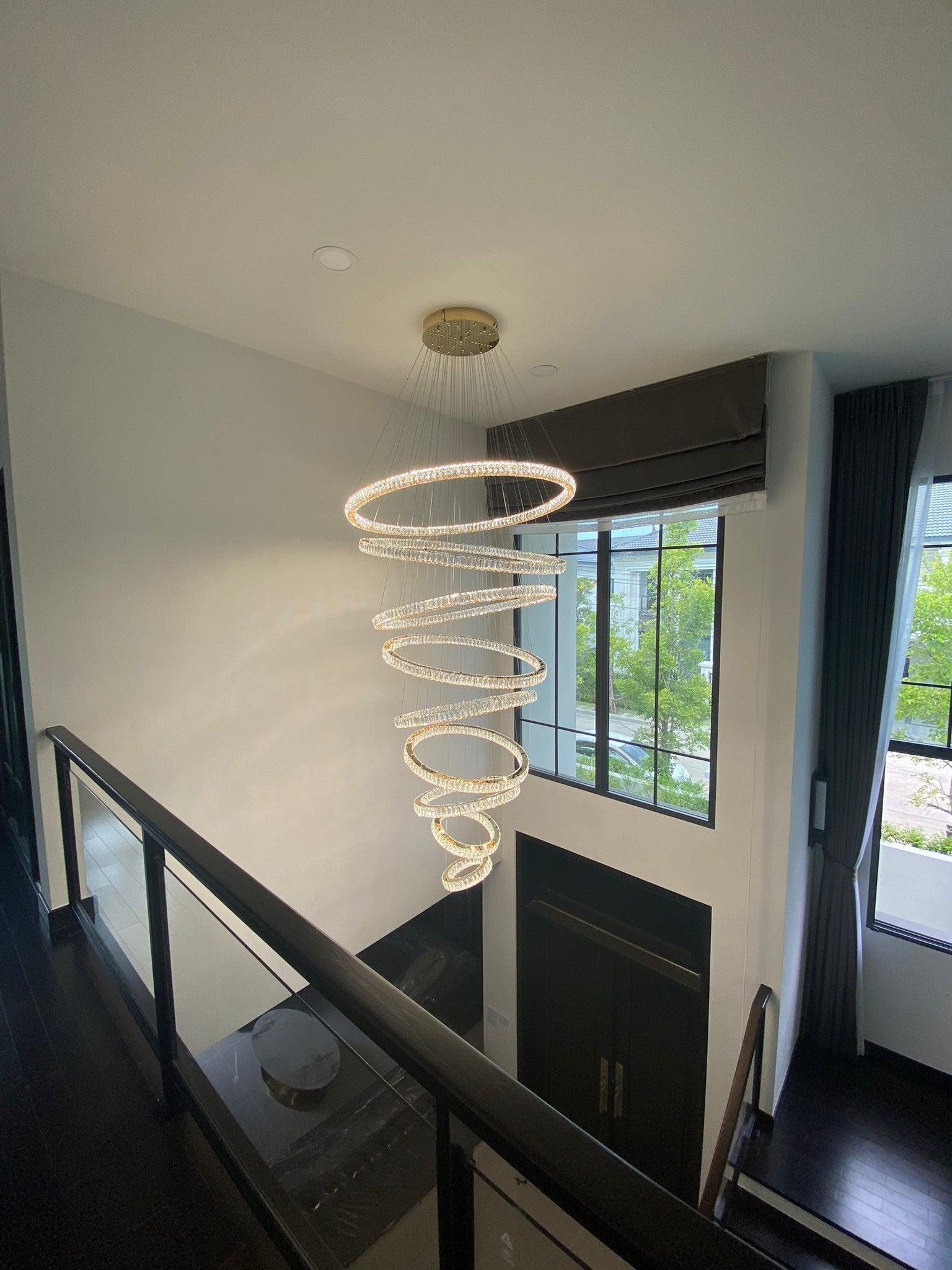 Modern Front Entryway Chandelier 3/4/5/6/7 Rings Crystal Gold/ Chrome Finish Ceiling Lamp - 6 Rings: Dia(47.2"+39.4"+31.5"+23.6"+15.7"+7.9")/63kgGoldWarm LightBlushlighting