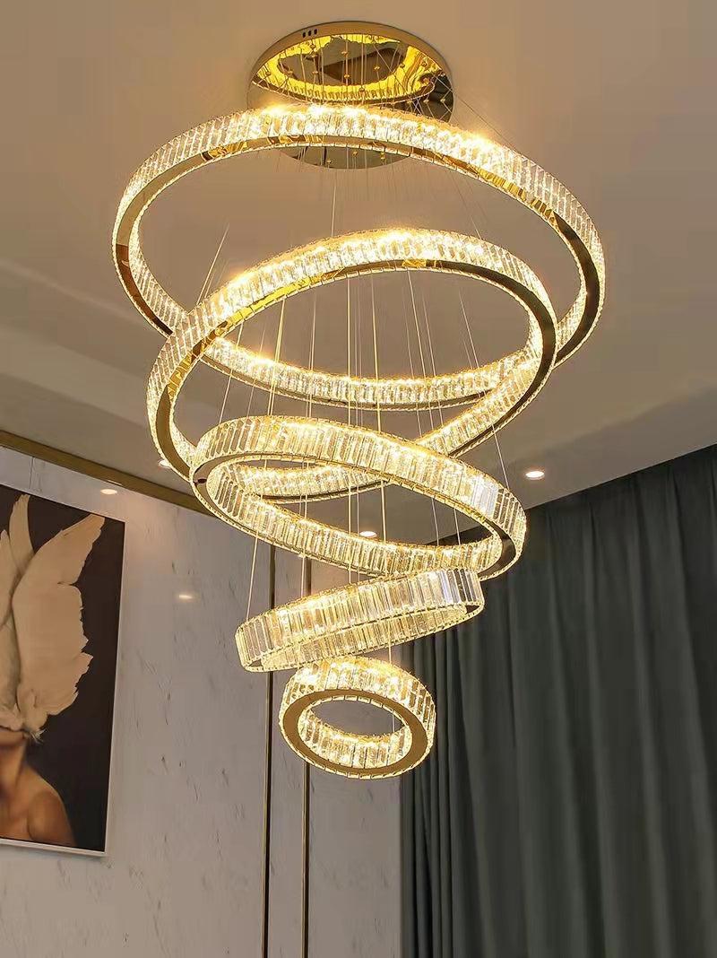 Modern Front Entryway Chandelier 3/4/5/6/7 Rings Crystal Gold/ Chrome Finish Ceiling Lamp - 6 Rings: Dia(47.2"+39.4"+31.5"+23.6"+15.7"+7.9")/63kgGoldWhite LightBlushlighting