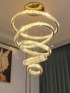 Modern Front Entryway Chandelier 3/4/5/6/7 Rings Crystal Gold/ Chrome Finish Ceiling Lamp - 6 Rings: Dia(47.2"+39.4"+31.5"+23.6"+15.7"+7.9")/63kgGoldWhite LightBlushlighting