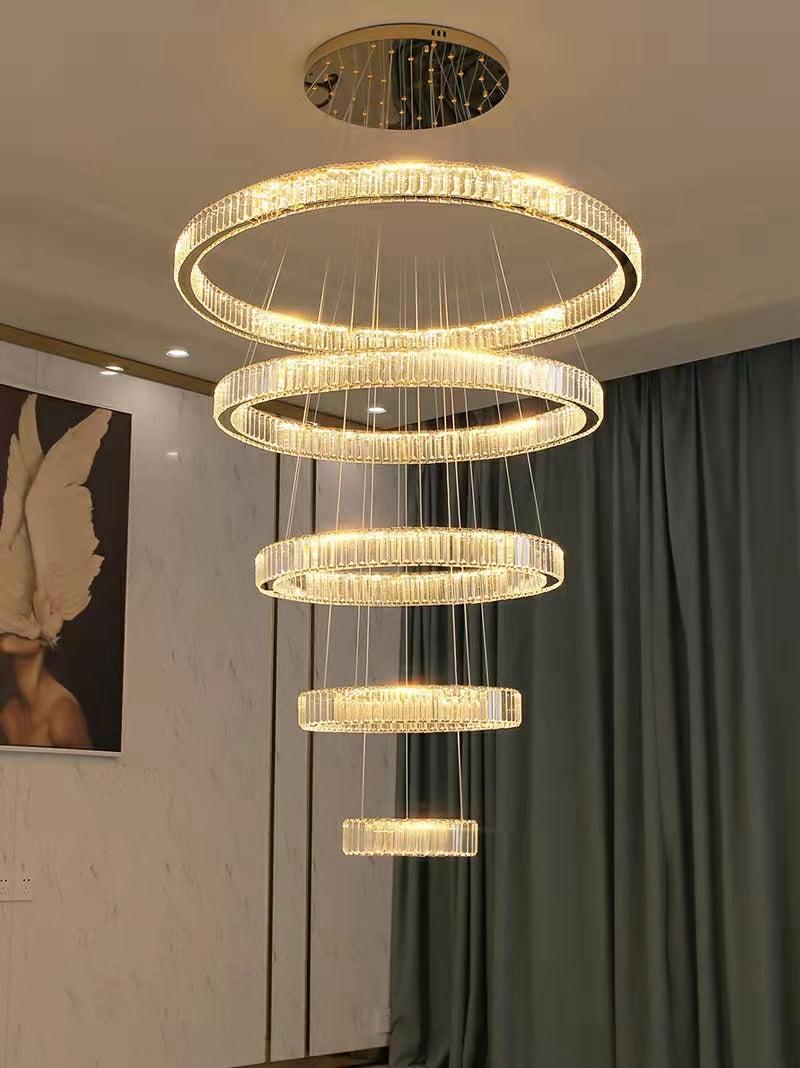 Modern Front Entryway Chandelier 3/4/5/6/7 Rings Crystal Gold/ Chrome Finish Ceiling Lamp - 6 Rings: Dia(47.2"+39.4"+31.5"+23.6"+15.7"+7.9")/63kgGoldWhite LightBlushlighting