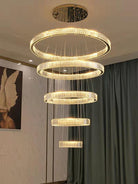 Modern Front Entryway Chandelier 3/4/5/6/7 Rings Crystal Gold/ Chrome Finish Ceiling Lamp - 6 Rings: Dia(47.2"+39.4"+31.5"+23.6"+15.7"+7.9")/63kgGoldWhite LightBlushlighting