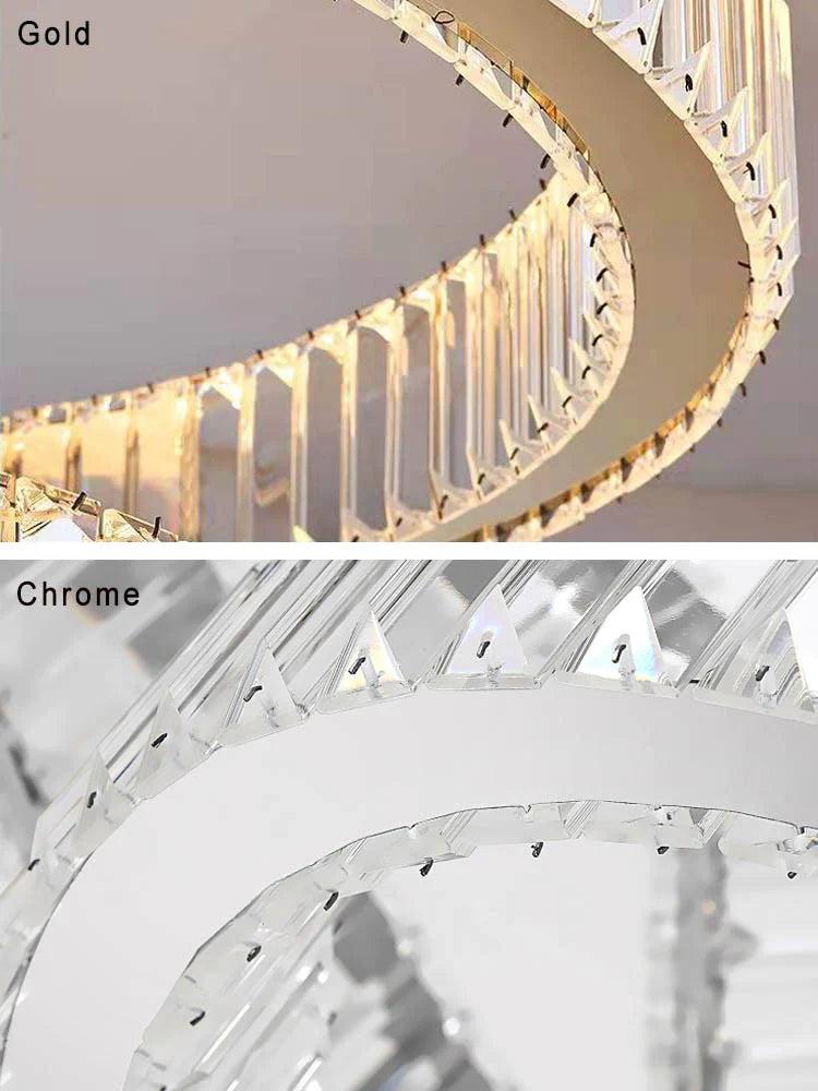 Modern Front Entryway Chandelier 3/4/5/6/7 Rings Crystal Gold/ Chrome Finish Ceiling Lamp - 5 Rings: Dia(39.4"+31.5"+23.6"+15.7"+7.9")/45kg/46.2kgGoldWhite LightBlushlighting