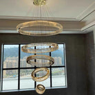 Modern Front Entryway Chandelier 3/4/5/6/7 Rings Crystal Gold/ Chrome Finish Ceiling Lamp - 5 Rings: Dia(39.4"+31.5"+23.6"+15.7"+7.9")/45kg/46.2kgGoldWarm LightBlushlighting