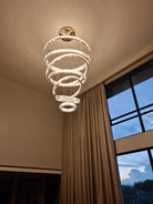 Modern Front Entryway Chandelier 3/4/5/6/7 Rings Crystal Gold/ Chrome Finish Ceiling Lamp - 5 Rings: Dia(39.4"+31.5"+23.6"+15.7"+7.9")/45kg/46.2kgGoldWarm LightBlushlighting