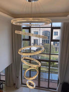 Modern Front Entryway Chandelier 3/4/5/6/7 Rings Crystal Gold/ Chrome Finish Ceiling Lamp - 6 Rings: Dia(47.2"+39.4"+31.5"+23.6"+15.7"+7.9")/63kgChromeWarm LightBlushlighting