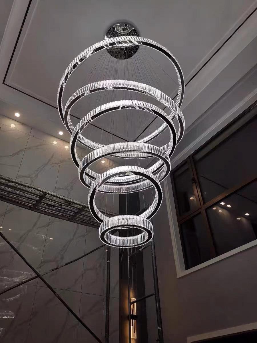Modern Front Entryway Chandelier 3/4/5/6/7 Rings Crystal Gold/ Chrome Finish Ceiling Lamp - 6 Rings: Dia(47.2"+39.4"+31.5"+23.6"+15.7"+7.9")/63kgChromeWhite LightBlushlighting
