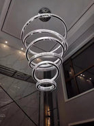 Modern Front Entryway Chandelier 3/4/5/6/7 Rings Crystal Gold/ Chrome Finish Ceiling Lamp - 6 Rings: Dia(47.2"+39.4"+31.5"+23.6"+15.7"+7.9")/63kgChromeWhite LightBlushlighting