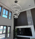 Modern Front Entryway Chandelier 3/4/5/6/7 Rings Crystal Gold/ Chrome Finish Ceiling Lamp - 6 Rings: Dia(47.2"+39.4"+31.5"+23.6"+15.7"+7.9")/63kgChromeWhite LightBlushlighting