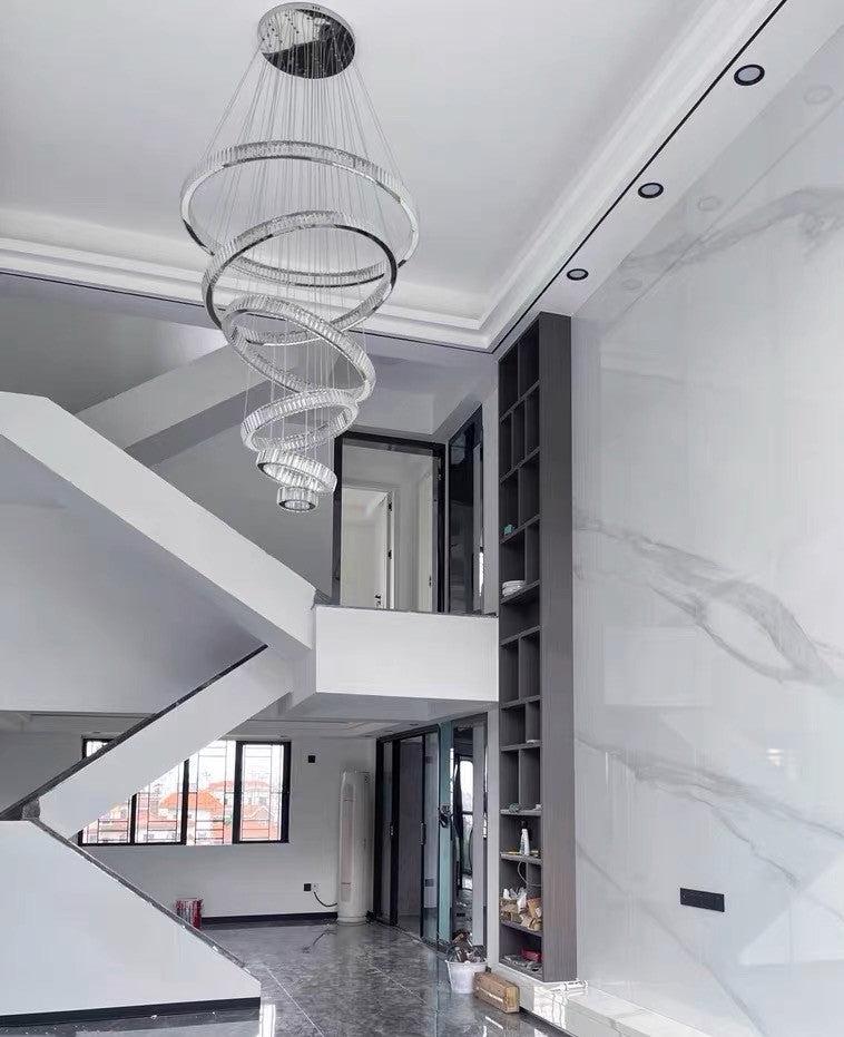 Modern Front Entryway Chandelier 3/4/5/6/7 Rings Crystal Gold/ Chrome Finish Ceiling Lamp - 6 Rings: Dia(47.2"+39.4"+31.5"+23.6"+15.7"+7.9")/63kgChromeWhite LightBlushlighting