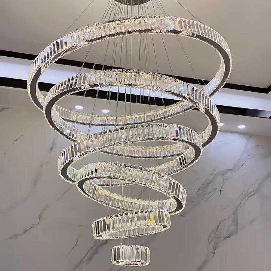 Modern Front Entryway Chandelier 3/4/5/6/7 Rings Crystal Gold/ Chrome Finish Ceiling Lamp - 3 Rings: Dia(39.4''+31.5''+23.6'')GoldWarm LightBlushlighting