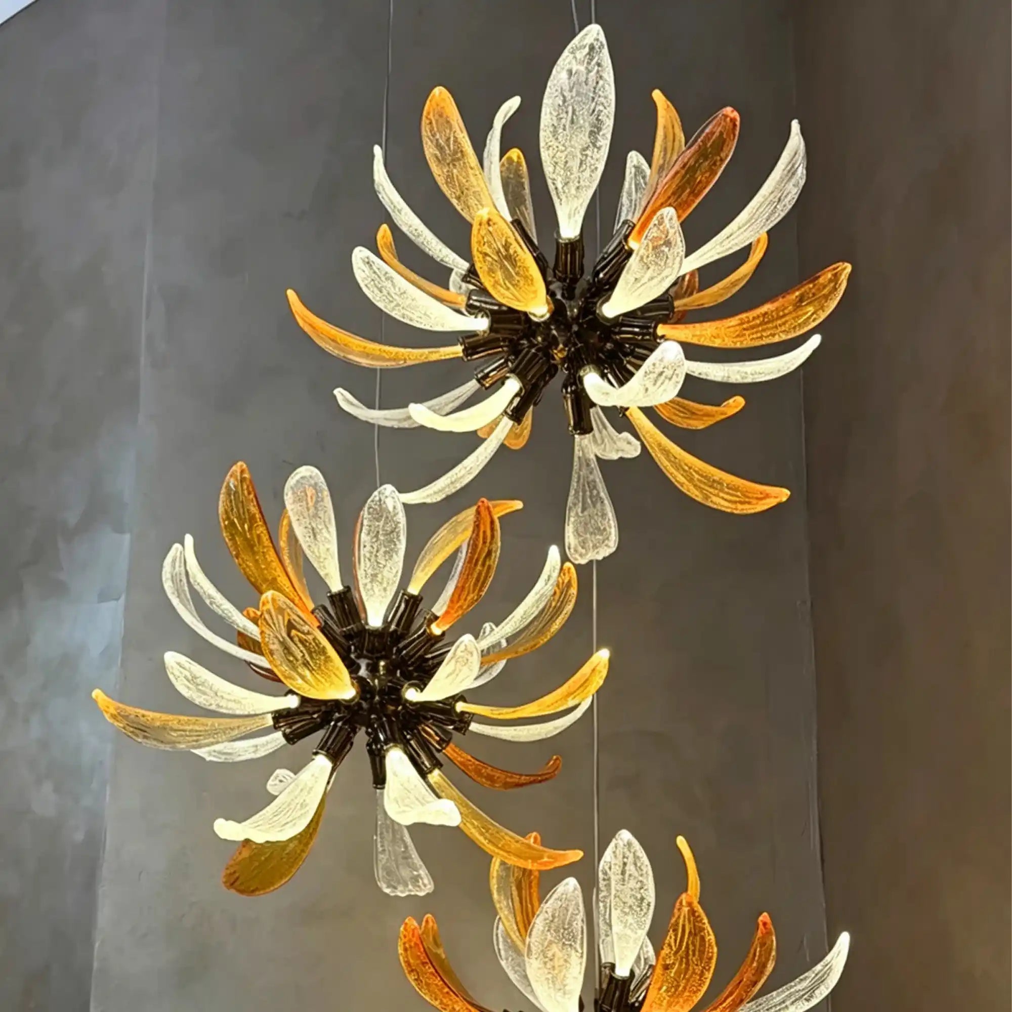 Modern Glass Firework Cluster Chandelier for Living Room/High Ceiling/Staircase - 3 Lights/D17.72''+D17.72''+D23.62''Warm LightBlushlighting