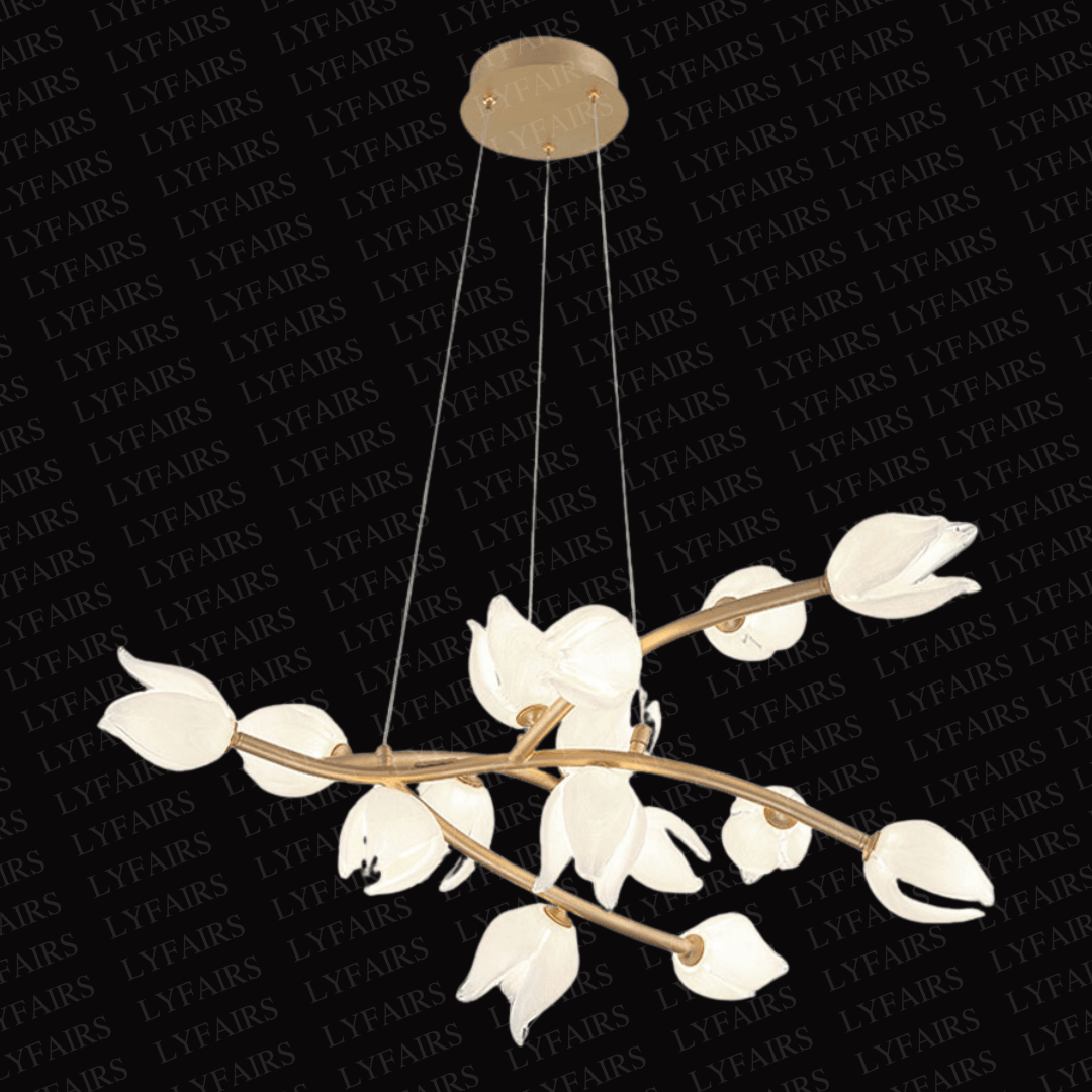Modern Glass Flower Branch Chandelier for Low Ceiling Spaces in Living Room or Bedroom - L24"*W22.5"*H9"Warm LightBlushlighting