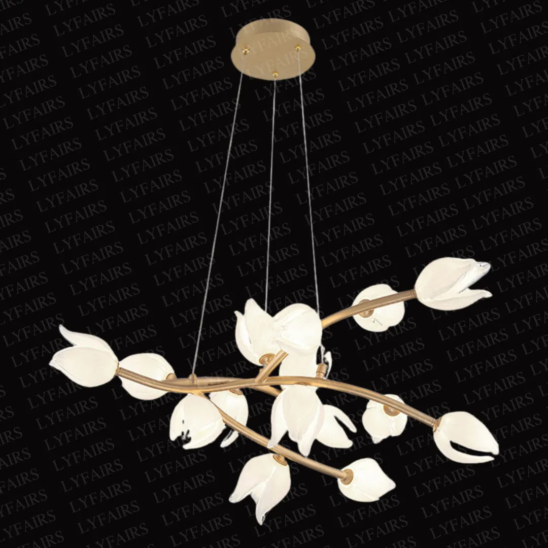 Modern Glass Flower Branch Chandelier for Low Ceiling Spaces in Living Room or Bedroom-Chandeliers-Blushlighting