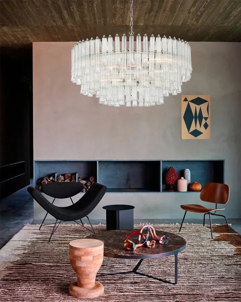 Modern Glass Rod Brass/Chrome Lorelei Waterfall Round Tiered Chandelier - 4 - light - D45*H30CM/D17.72"*H11.81" - CeilingWarm Light (3000K)BrassBlushlighting