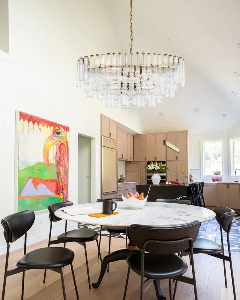 Modern Glass Rod Brass/Chrome Lorelei Waterfall Round Tiered Chandelier - 4 - light - D45*H30CM/D17.72"*H11.81" - CeilingWarm Light (3000K)BrassBlushlighting