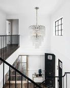 Modern Glass Rod Brass/Chrome Lorelei Waterfall Round Tiered Chandelier - 4 - light - D45*H30CM/D17.72"*H11.81" - CeilingWarm Light (3000K)BrassBlushlighting