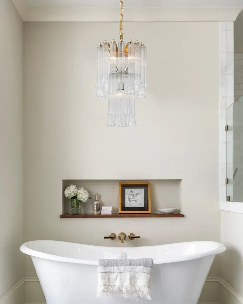 Modern Glass Rod Brass/Chrome Lorelei Waterfall Round Tiered Chandelier - 4 - light - D45*H30CM/D17.72"*H11.81" - CeilingWarm Light (3000K)BrassBlushlighting