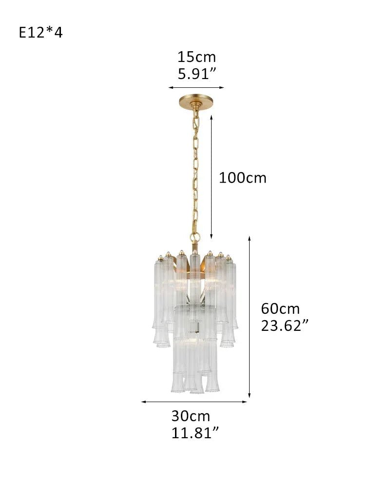 Modern Glass Rod Brass/Chrome Lorelei Waterfall Round Tiered Chandelier - 4 - light - D30*H60CM/D11.81"*H23.62"Warm Light (3000K)BrassBlushlighting