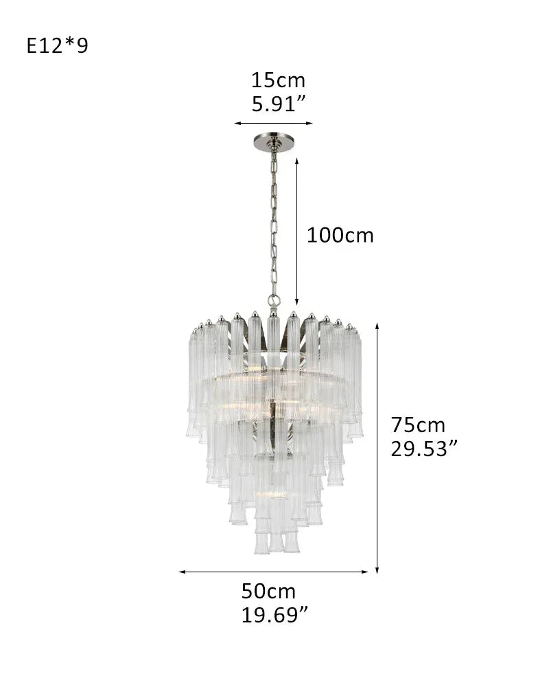 Modern Glass Rod Brass/Chrome Lorelei Waterfall Round Tiered Chandelier - 9 - light - D50*H75CM/D19.69"*H29.53" - PendantWarm Light (3000K)SilverBlushlighting