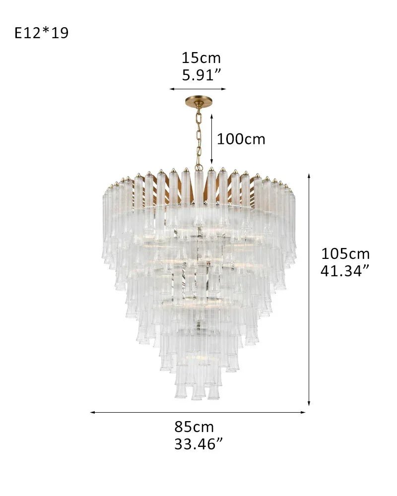 Modern Glass Rod Brass/Chrome Lorelei Waterfall Round Tiered Chandelier - 19 - light - D85*H105CM/D33.46"*H41.34"Warm Light (3000K)BrassBlushlighting