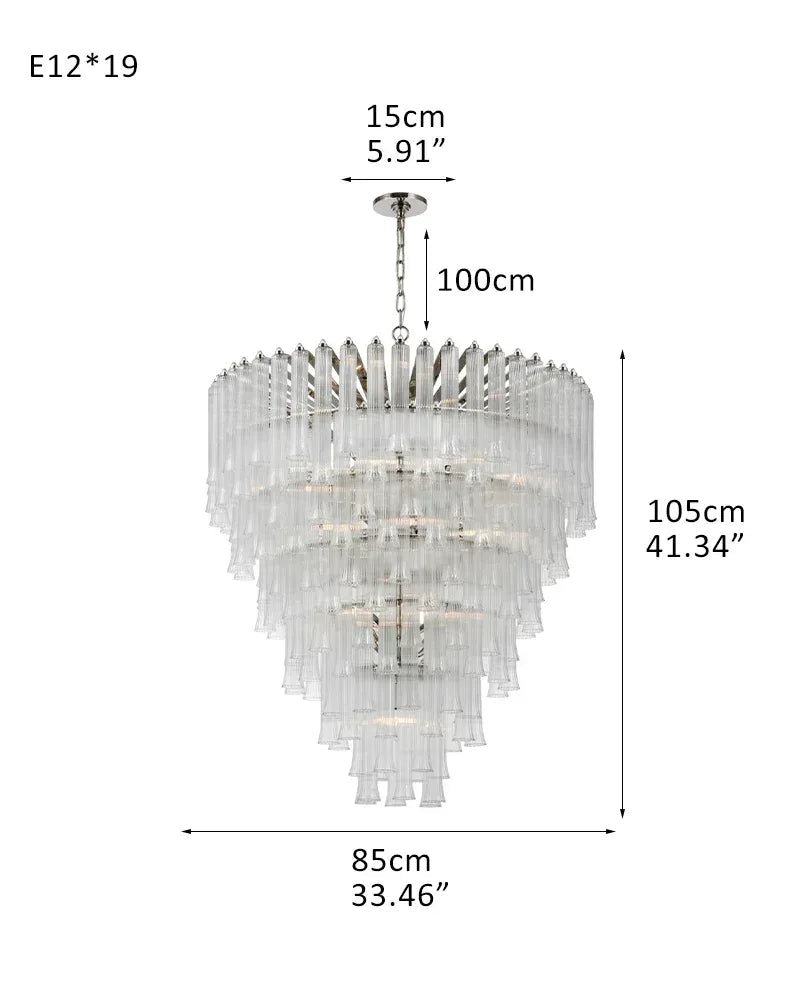 Modern Glass Rod Brass/Chrome Lorelei Waterfall Round Tiered Chandelier - 19 - light - D85*H105CM/D33.46"*H41.34"Warm Light (3000K)SilverBlushlighting