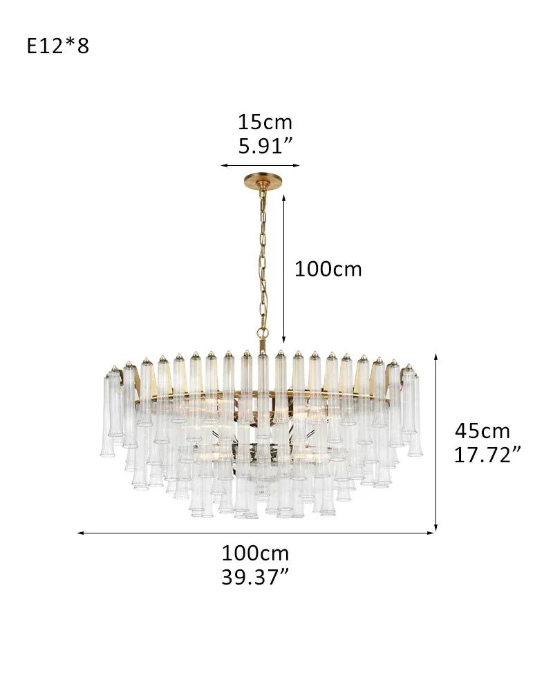Modern Glass Rod Brass/Chrome Lorelei Waterfall Round Tiered Chandelier - 8 - light - D100*H45CM/D39.37"*H17.72"Warm Light (3000K)BrassBlushlighting
